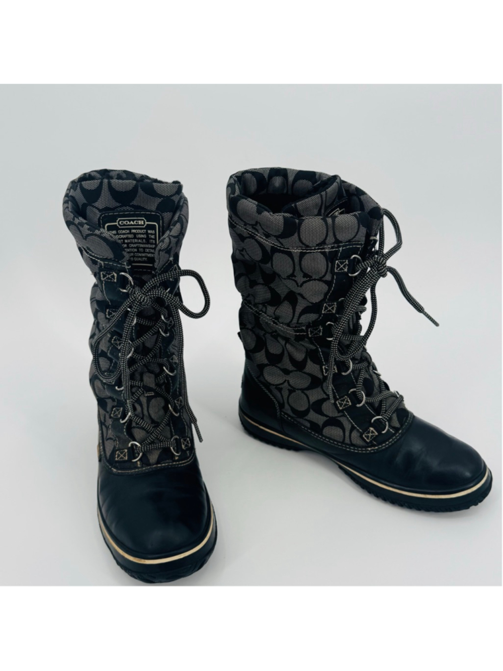 Women's Coach Shaine Black & Grey Monogram Winter Snow Boots Size 7